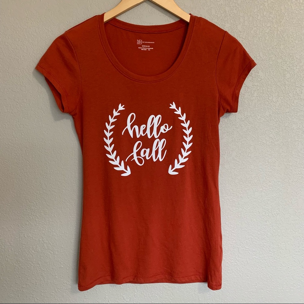 “Hello Fall” Graphic T-Shirt Size Small Short Sleeve Burnt Orange